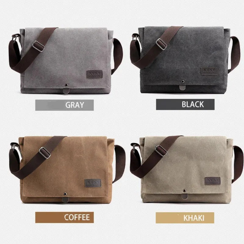 2024 Men Bags Male Canvas Shoulder Bags Unisex Crossbody Messenger Bags Large Retro Satchels for Travel Envelope Briefcase Tote