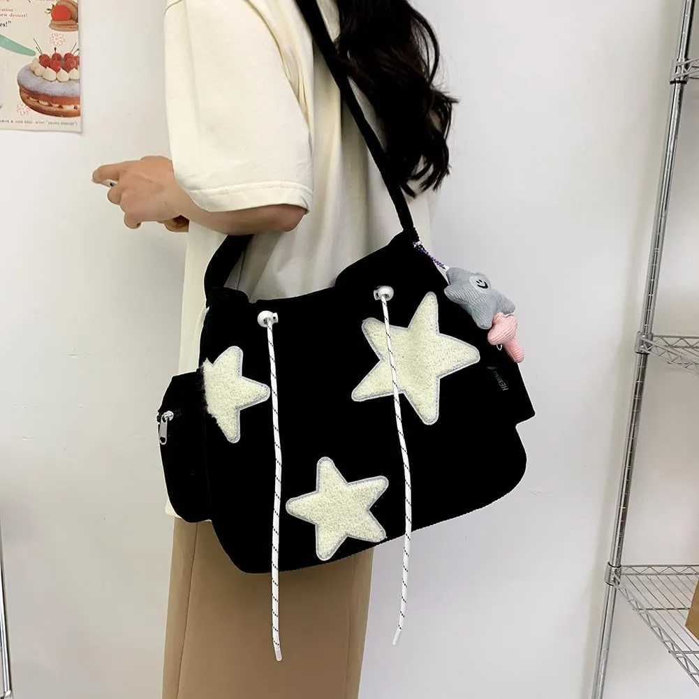 Cute Kawaii Messenger Bag Canvas Crossbody Bag Aesthetic Shoulder Bag for Women Men Flap Messenger Bag