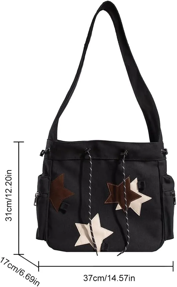 Cute Kawaii Messenger Bag Canvas Crossbody Bag Aesthetic Shoulder Bag for Women Men Flap Messenger Bag