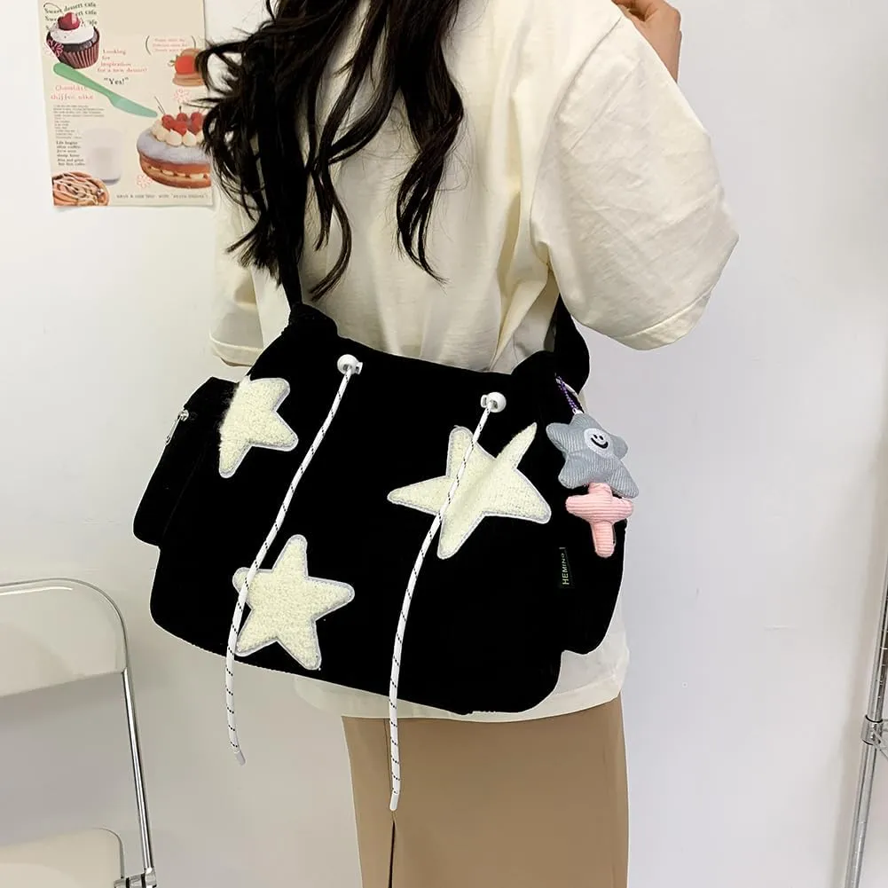 Cute Kawaii Messenger Bag Canvas Crossbody Bag Aesthetic Shoulder Bag for Women Men Flap Messenger Bag