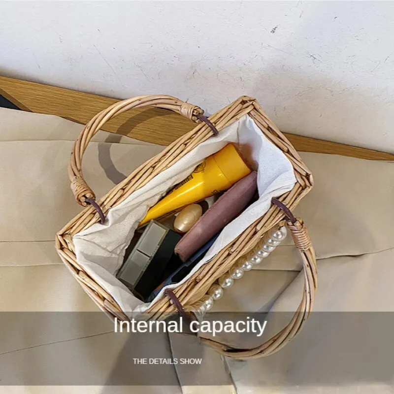 Darianrojas Straw Bags for Women Square Handbags Summer Rattan Shoulder Bags Handmade Knitted Storge Small Totes Bag New Fashion