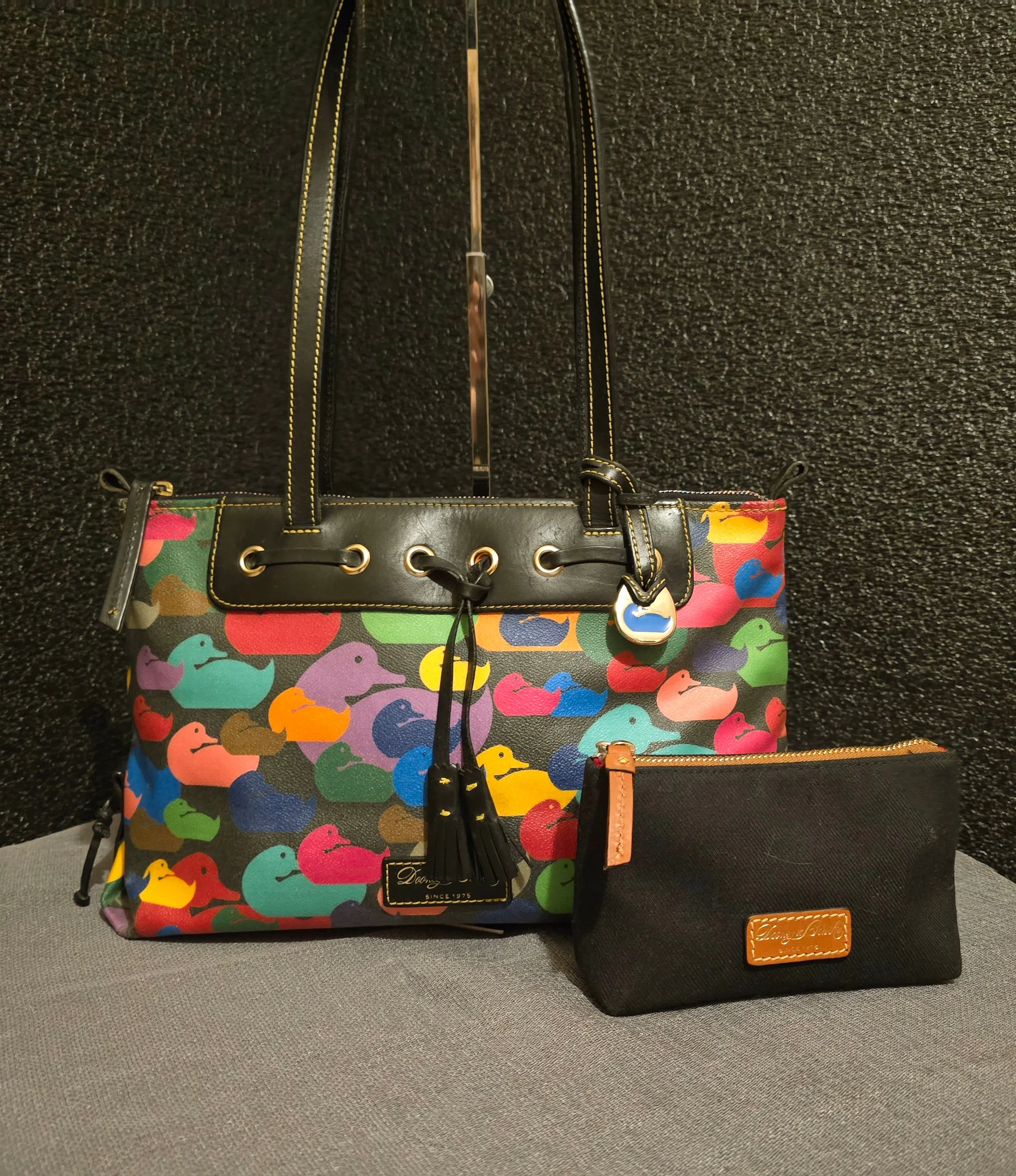 Dooney Bourke Vintage Rainbow Duck Tote Shoulderbag Satchel with DB Accessory