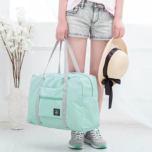 FUNFEL Travel Foldable Duffel Bag for Women & Men, Waterproof Lightweight travel Luggage bag for Sports, Gym, Vacation(II-Mint Green)