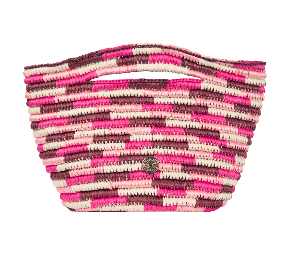 Karpathos Handmade Knitted Raffia Mini Tote Multi/Pink