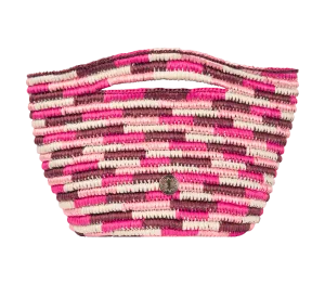 Karpathos Handmade Knitted Raffia Mini Tote Multi/Pink