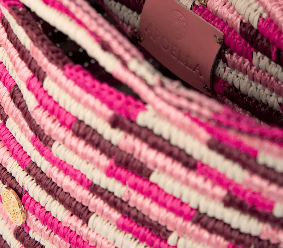 Karpathos Handmade Knitted Raffia Mini Tote Multi/Pink