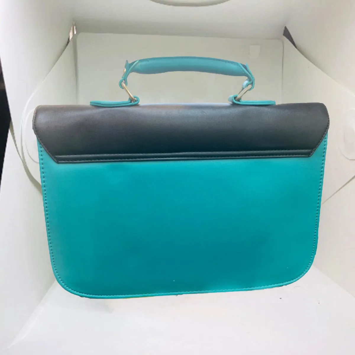 London HT Fashion Bags  15"Turqoise Green & Black English Briefcase Satchel - 100% Real Leather Oxbridge Fashion Retro Bag