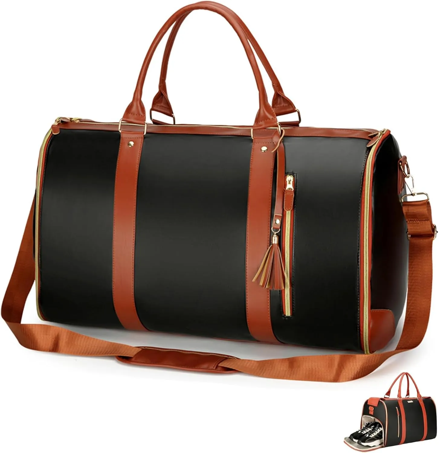 Lux Mega Travel Bag, Luxe Mega Bag for Travel, Foldable Travel Bag Expandable, Leather Garment Bags For Travel With Shoe Pouch, Waterproof Duffle Bags, Travel Duffel Bag for Women (Black)