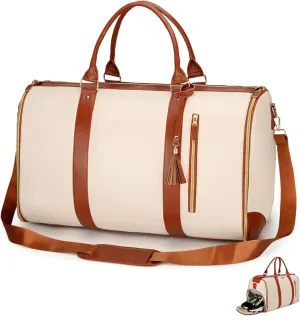 Lux Mega Travel Bag, Luxe Mega Bag for Travel, Foldable Travel Bag Expandable, Leather Garment Bags For Travel With Shoe Pouch, Waterproof Duffle Bags, Travel Duffel Bag for Women (White)