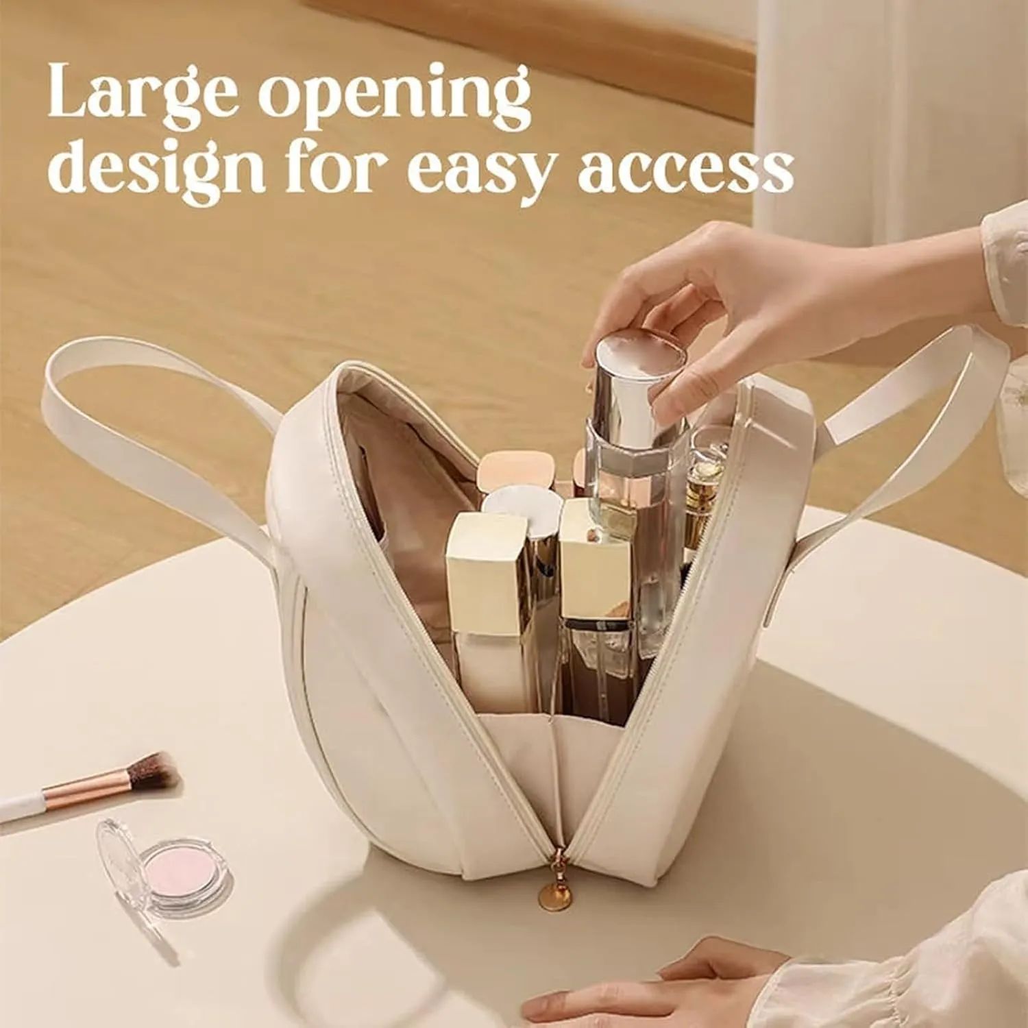 Multi-Layered Shell-Shaped Cosmetic Bag, 2025 Portable PU Leather Waterproof Handbag Style Cosmetic Pouch, Makeup Bag with Compartments (White)