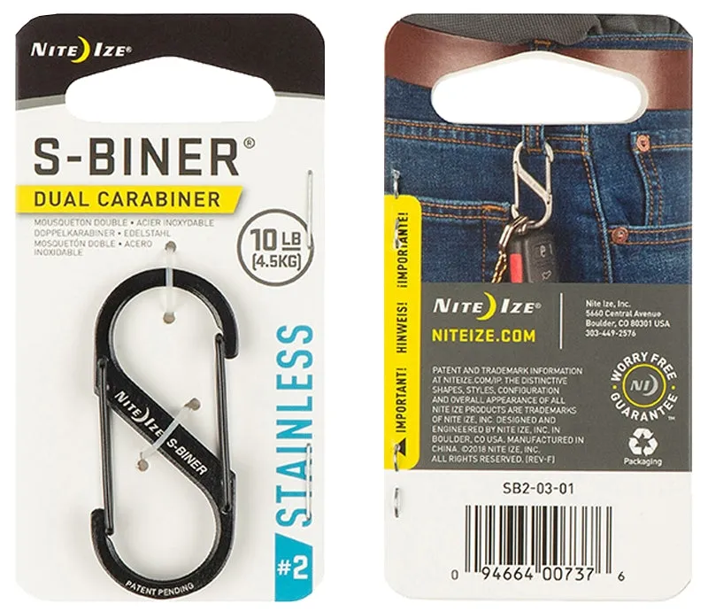 Nite Ize S-Biner Series SB2-03-01 Dual Carabiner, #2 Dia Ring, Stainless Steel, Black :CD: QUANTITY: 1