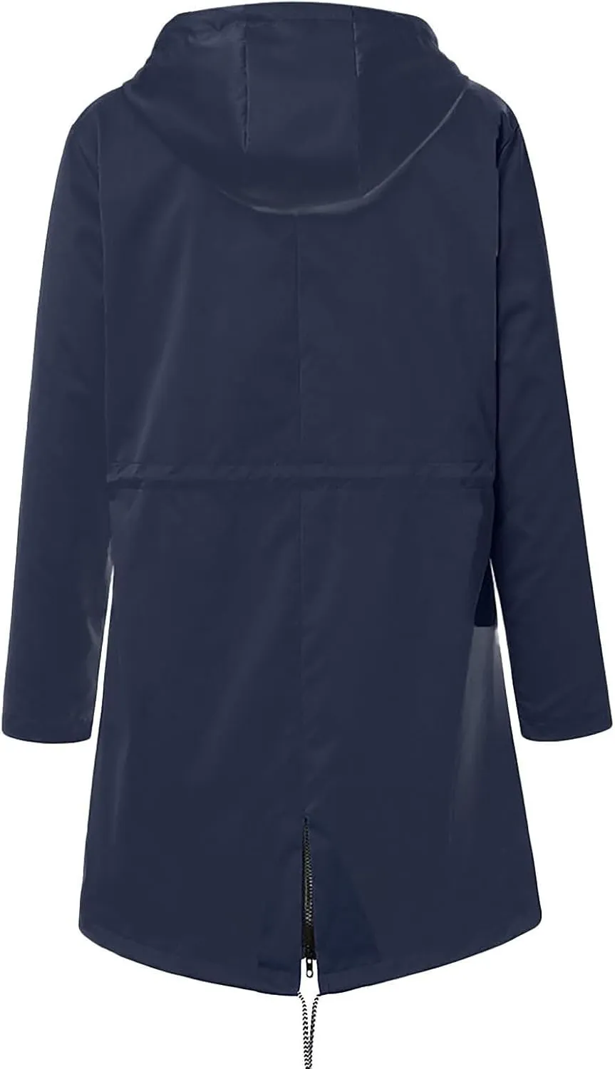 Rain Jacket Women 2024 Fall Lightweight Waterproof Zip Up Raincoat Windbreaker Outdoor Hooded Trench Coat