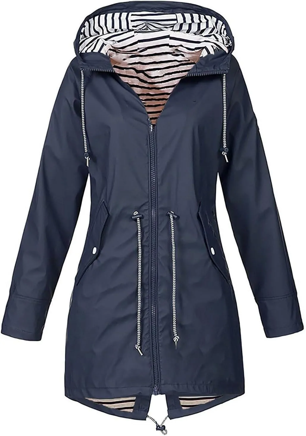 Rain Jacket Women 2024 Fall Lightweight Waterproof Zip Up Raincoat Windbreaker Outdoor Hooded Trench Coat