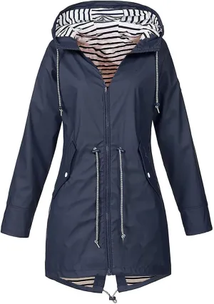 Rain Jacket Women 2024 Fall Lightweight Waterproof Zip Up Raincoat Windbreaker Outdoor Hooded Trench Coat