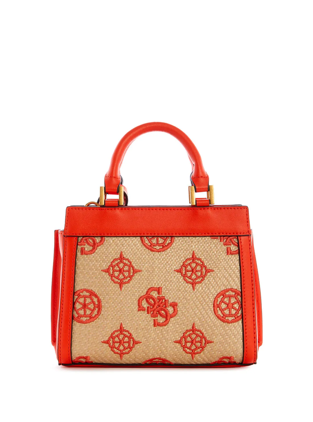 Red Katey Mini Raffia Satchel Bag