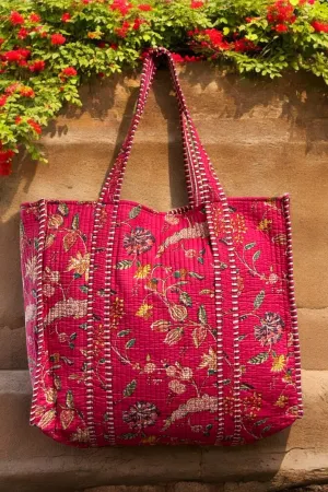 Reversible Cotton Quilted Tote - Pink Garden Party
