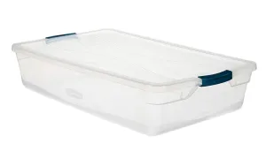 Rubbermaid Clever Store RMCC410001 Storage Container, Plastic, Clear Blue, 29 in L, 18 in W, 6 in H :EA: QUANTITY: 1
