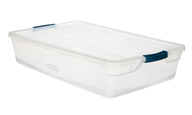 Rubbermaid Clever Store RMCC410001 Storage Container, Plastic, Clear Blue, 29 in L, 18 in W, 6 in H :EA: QUANTITY: 1