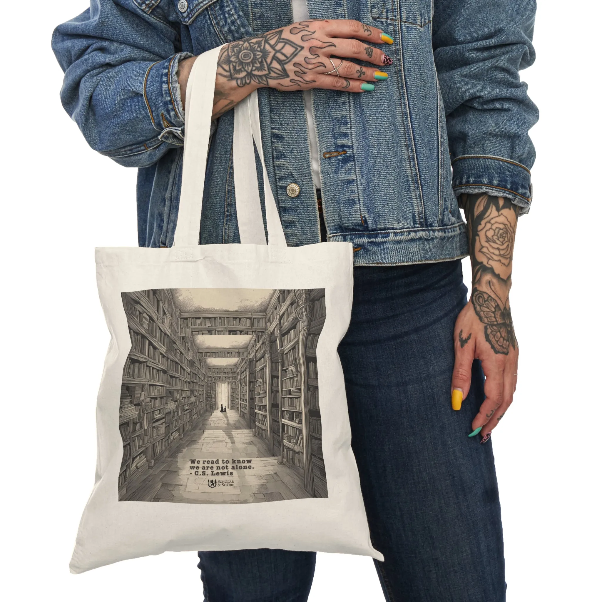 Scholar & Scribe "We Read to Know We're Not Alone" C.S. Lewis Natural Tote Bag