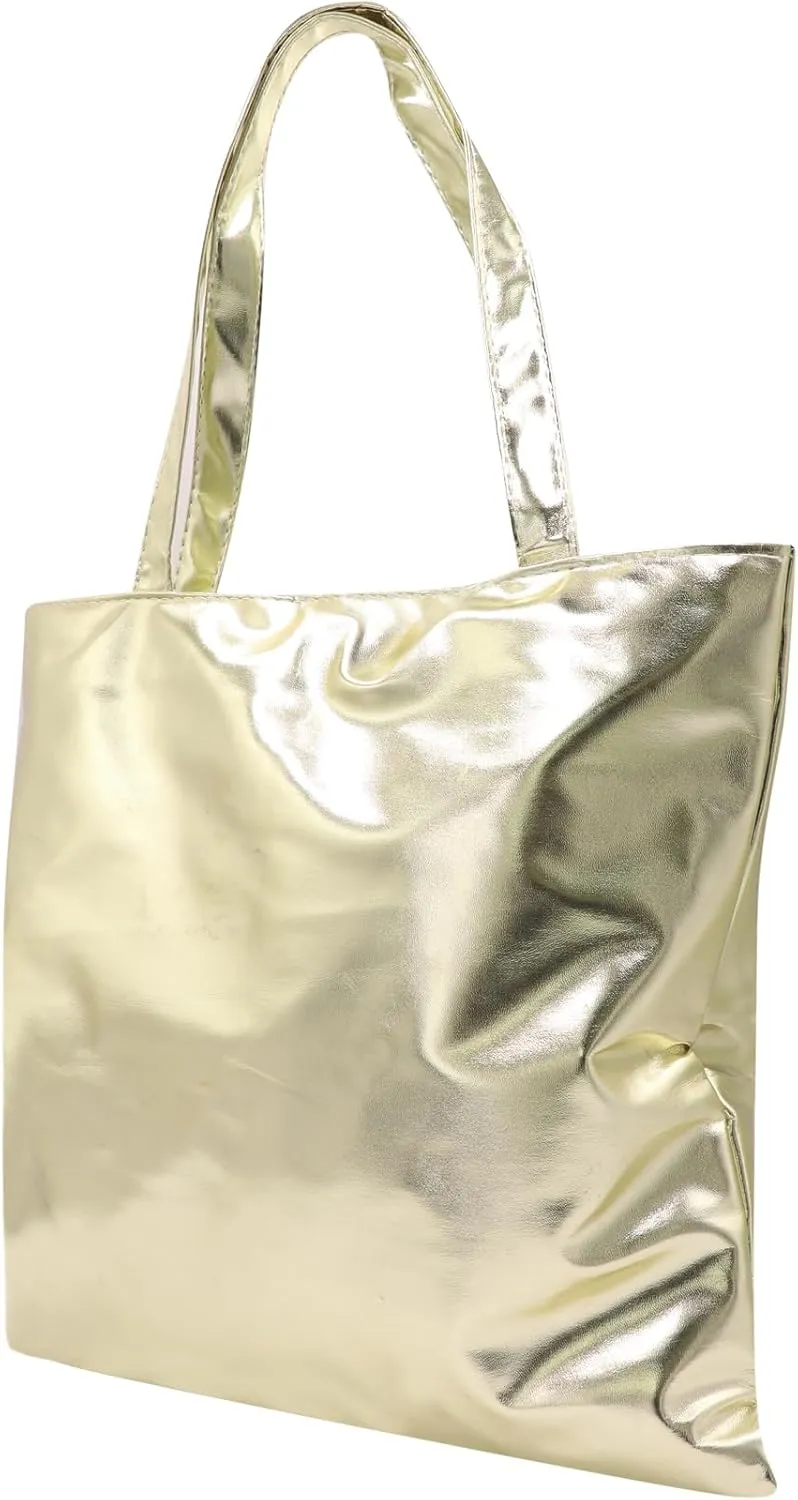 Shiny Holographic Tote Handbag Fashion PU Leather Metallic Purse Shoulder Bag Shopping Pouch for Women Girls