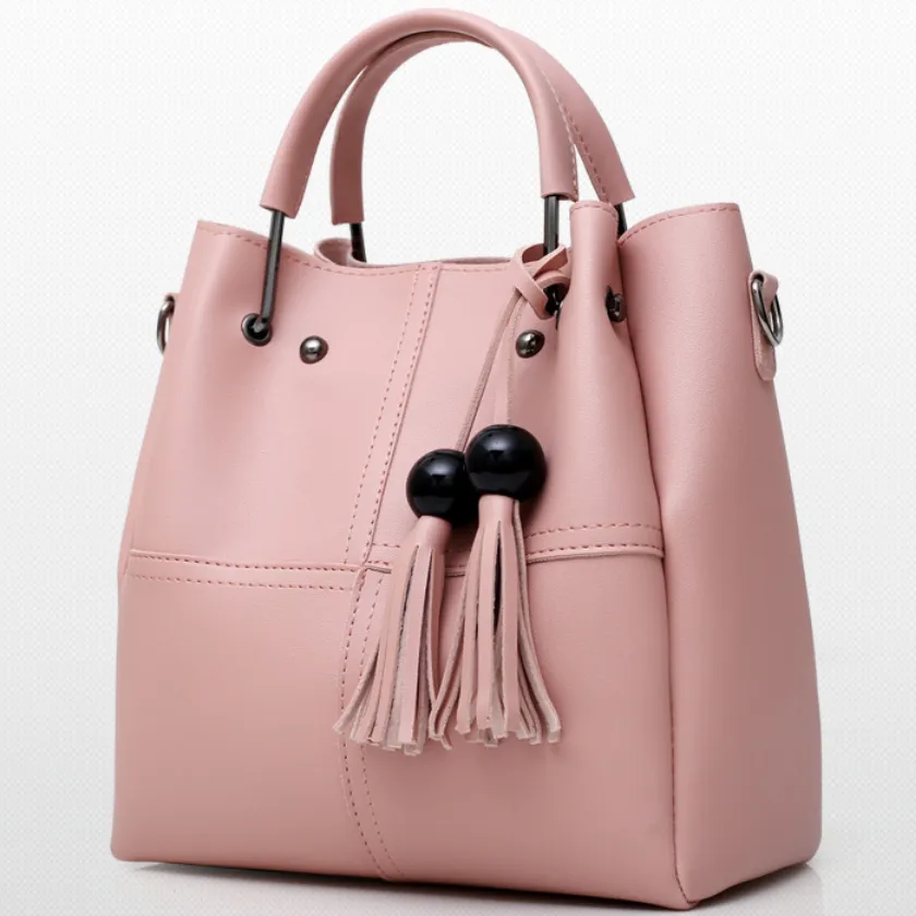 Sohiwoo 3 Pcs Solid Color Tote Bag Set Large Capacity Tassel Decor Handbag Crossbody Bag & Flap Purse