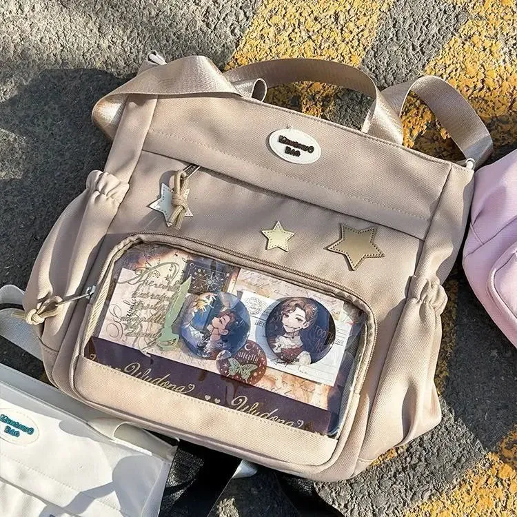 Sohiwoo Canvas  ita bag Crossbody Bag women High-capacity Display Shoulder Bags Girls Preppy Style Underarm Bags Bolsa Сумка