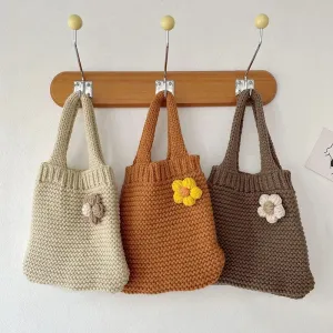Sohiwoo Crochet Kawaii Floral Small Size Moible Phone Pouch Bag Girl Vintage Cottagecore Korean Fashion Cute Lolita Knitted Hand Bag
