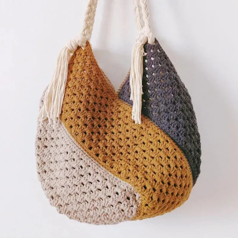 Sohiwoo Handwoven Colorful Flower Shoulder Bag Pattern Splice Hollow out Handbag Paper Napkin Bag Key Bag Women's Storage Bag