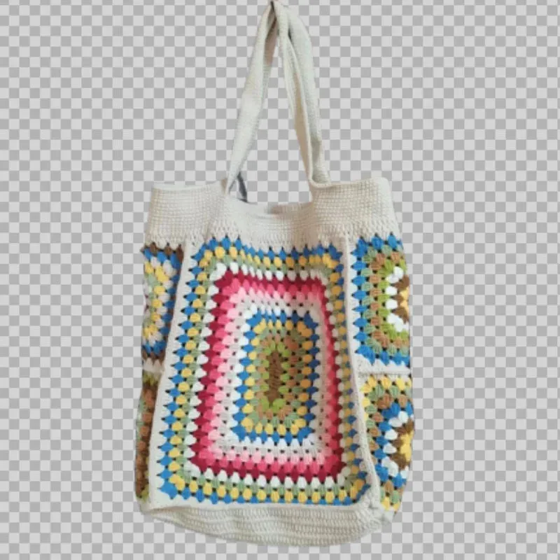 Sohiwoo Handwoven Colorful Flower Shoulder Bag Pattern Splice Hollow out Handbag Paper Napkin Bag Key Bag Women's Storage Bag