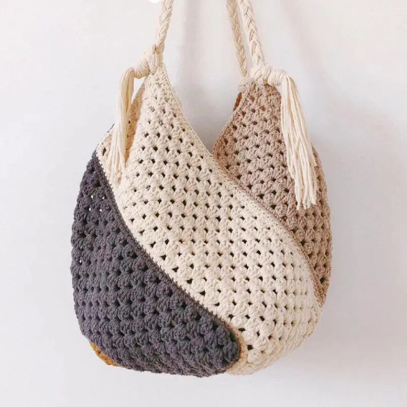 Sohiwoo Handwoven Colorful Flower Shoulder Bag Pattern Splice Hollow out Handbag Paper Napkin Bag Key Bag Women's Storage Bag