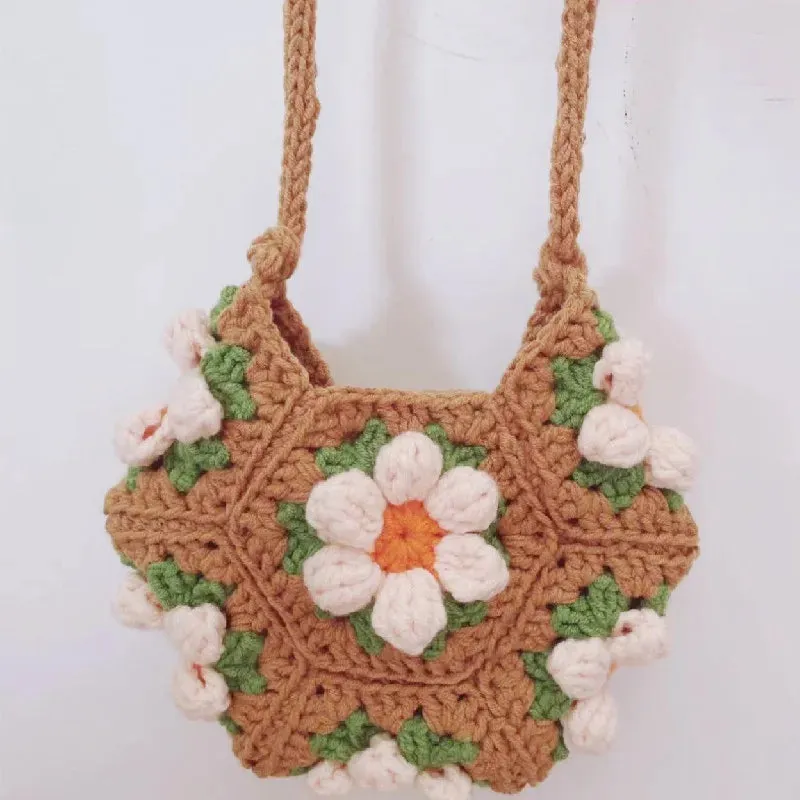 Sohiwoo Handwoven shoulder bag, crossbody bag, grandmother pattern handbag, women's mobile phone bag, fashionable and beautiful