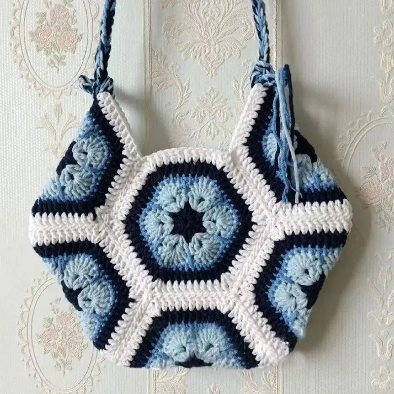 Sohiwoo Handwoven shoulder bag, crossbody bag, grandmother pattern handbag, women's mobile phone bag, fashionable and beautiful