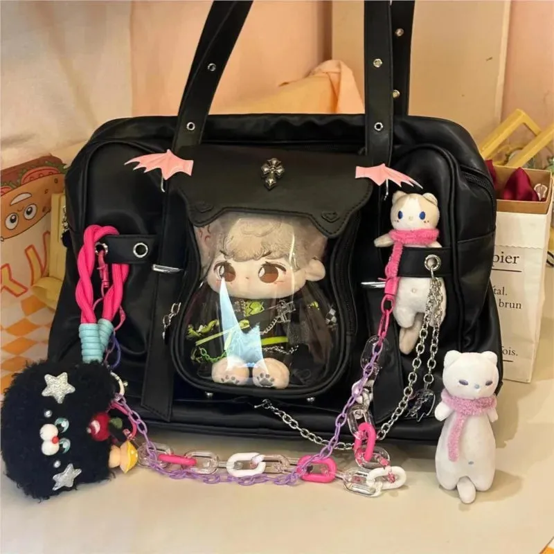 Sohiwoo Harajuku Black Ita Bags Backpack Women Sweet Cool Transparent Large Capacity Handbag Ladies Japanese Y2k Backpacks Chic