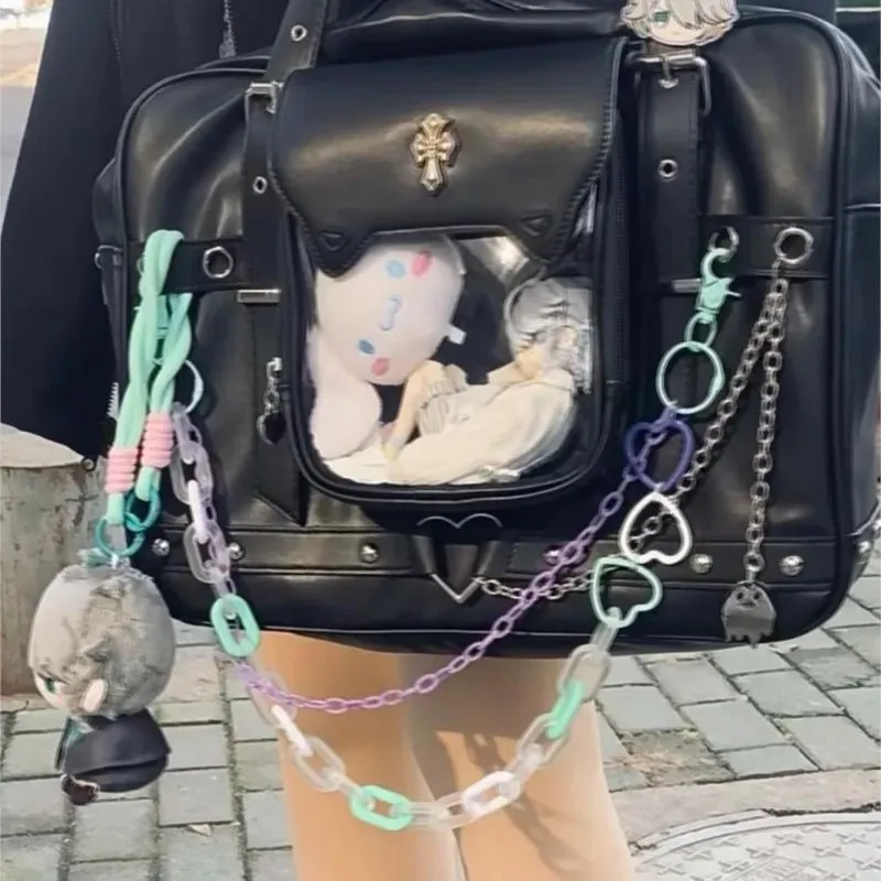 Sohiwoo Harajuku Black Ita Bags Backpack Women Sweet Cool Transparent Large Capacity Handbag Ladies Japanese Y2k Backpacks Chic