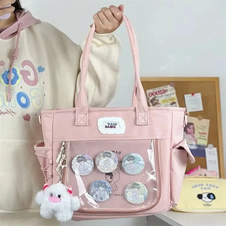 Sohiwoo Harajuku Cute Ita Bag Transparent Shoulder Bags Women Summer High-capacity Canvas Messenger Bag Girls Bolsas Mujer Y2K