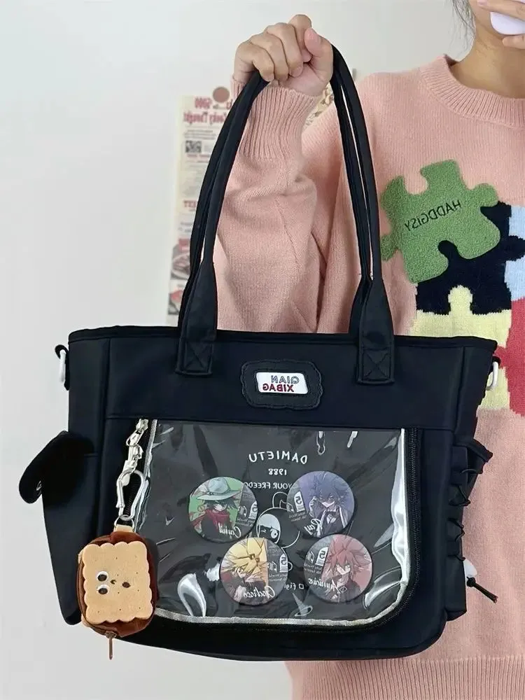 Sohiwoo Harajuku Cute Ita Bag Transparent Shoulder Bags Women Summer High-capacity Canvas Messenger Bag Girls Bolsas Mujer Y2K
