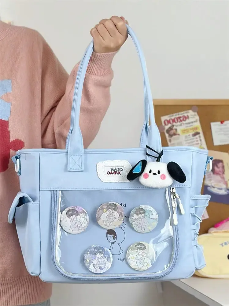 Sohiwoo Harajuku Cute Ita Bag Transparent Shoulder Bags Women Summer High-capacity Canvas Messenger Bag Girls Bolsas Mujer Y2K