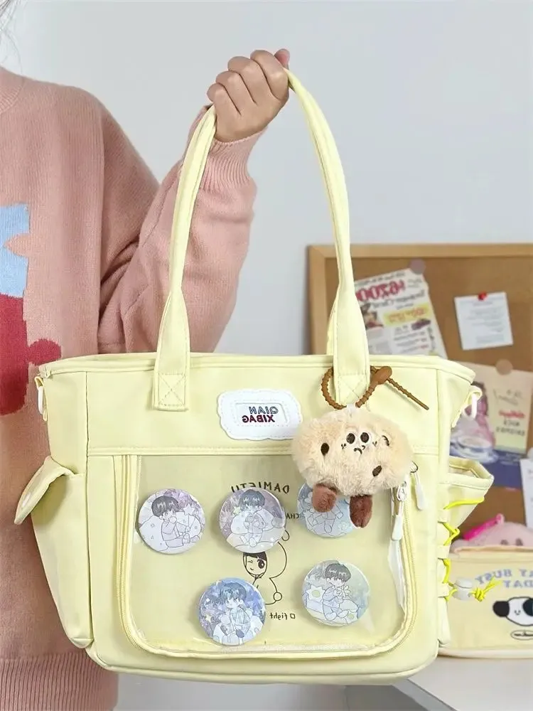 Sohiwoo Harajuku Cute Ita Bag Transparent Shoulder Bags Women Summer High-capacity Canvas Messenger Bag Girls Bolsas Mujer Y2K