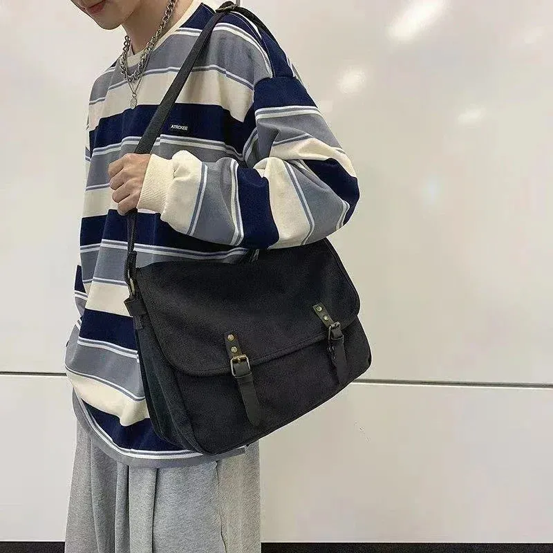 Sohiwoo Japanese Simple Solid Vintage Shoulder Handbags Cargo All Match Men Women Crossbody Bag Casual Y2k Canvas Messenger Bags Trendy