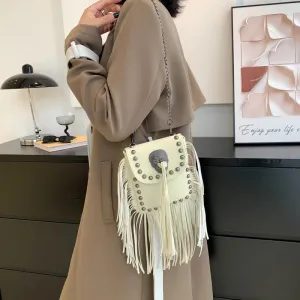 Sohiwoo Ladies Skull Pattern Cell Phone Crossbody Purse Women Fashion Fringe Taseel Suede Shoulder Bag Vintage Rivet Side Bag For Girls