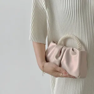 Sohiwoo Lady Small Luxury Leather Handbag Fashion Designer Pearl Handle Phone Crossbody Purse Wallet Women Hologram Evening Clutch Bag