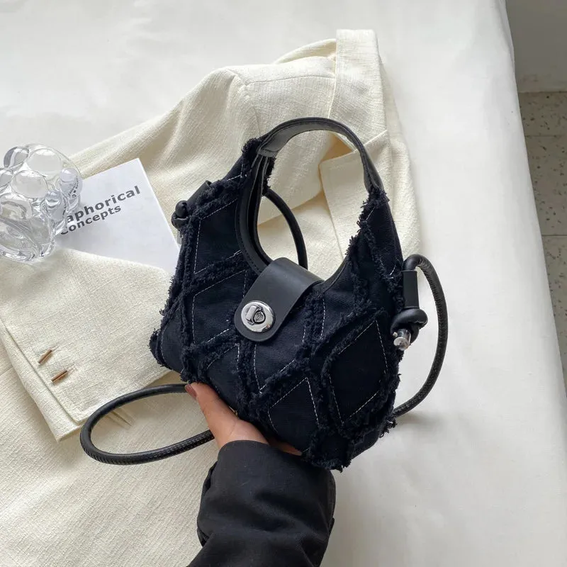 Sohiwoo New Trendy Women Luxury Designer Diamond Lattice Denim Handbag Small Cute Jeans Fabric Crossbody Purse For Girls