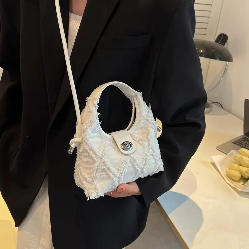 Sohiwoo New Trendy Women Luxury Designer Diamond Lattice Denim Handbag Small Cute Jeans Fabric Crossbody Purse For Girls