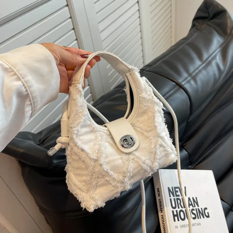 Sohiwoo New Trendy Women Luxury Designer Diamond Lattice Denim Handbag Small Cute Jeans Fabric Crossbody Purse For Girls