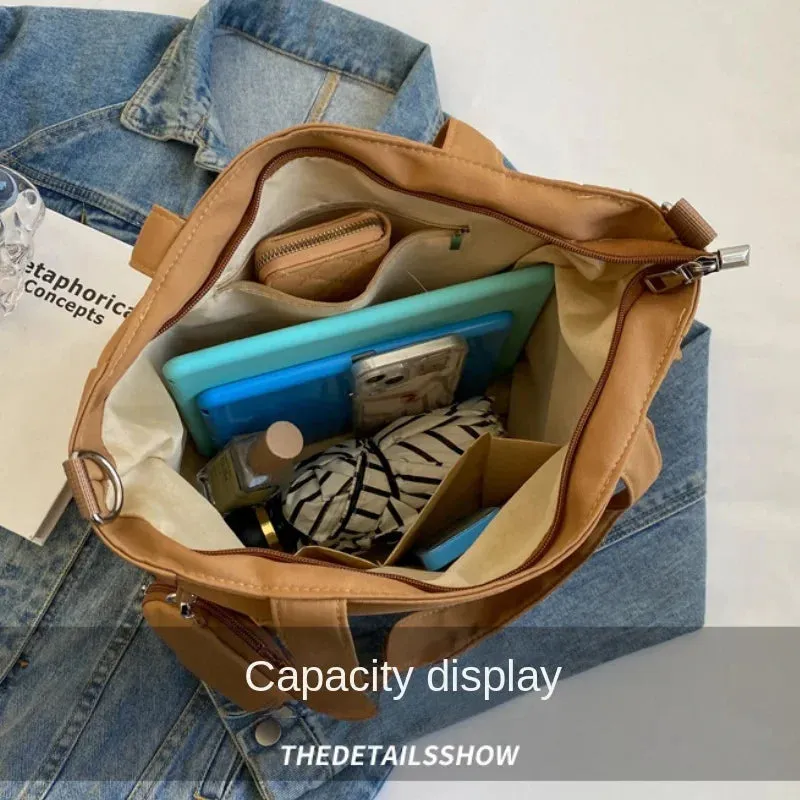 Sohiwoo Simplicity Oxford Canvas Composite Shoulder Bag Solid Color Versatile Lazy Style Crossbody Bag Large Capacity Commuter Tote Bag