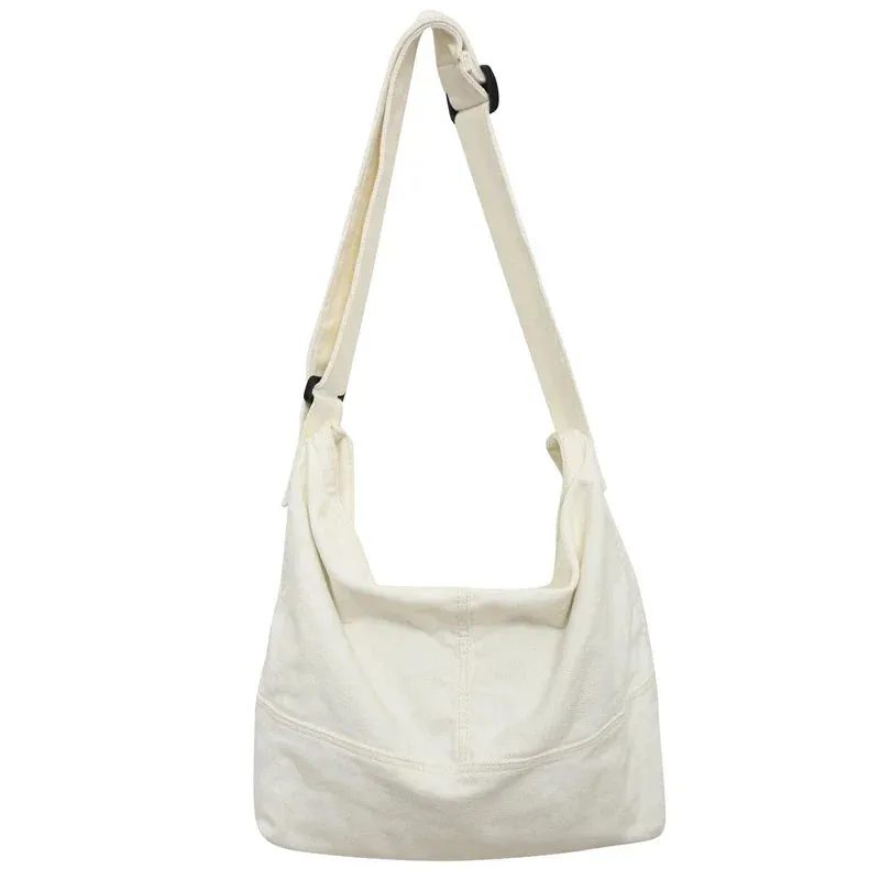 Sohiwoo Solid Canvas Casual Shoulder Bags For Women Large Capacity Travel Crossbody Bag Daily Messenger Bag For College Students Bookbag