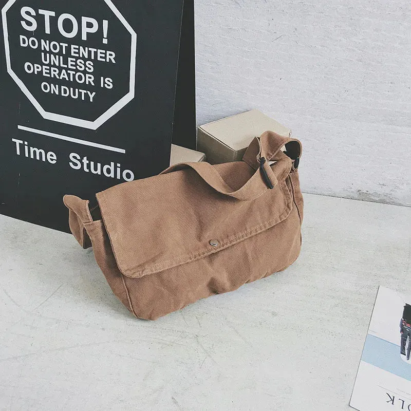 Sohiwoo Unisex Canvas Cloth Hobo Slouchy Sling Side Bag 2024 Grunge Textile Fabric Y2K School Book Laptop Medium Size Postman Pouch Bag