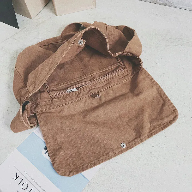 Sohiwoo Unisex Canvas Cloth Hobo Slouchy Sling Side Bag 2024 Grunge Textile Fabric Y2K School Book Laptop Medium Size Postman Pouch Bag