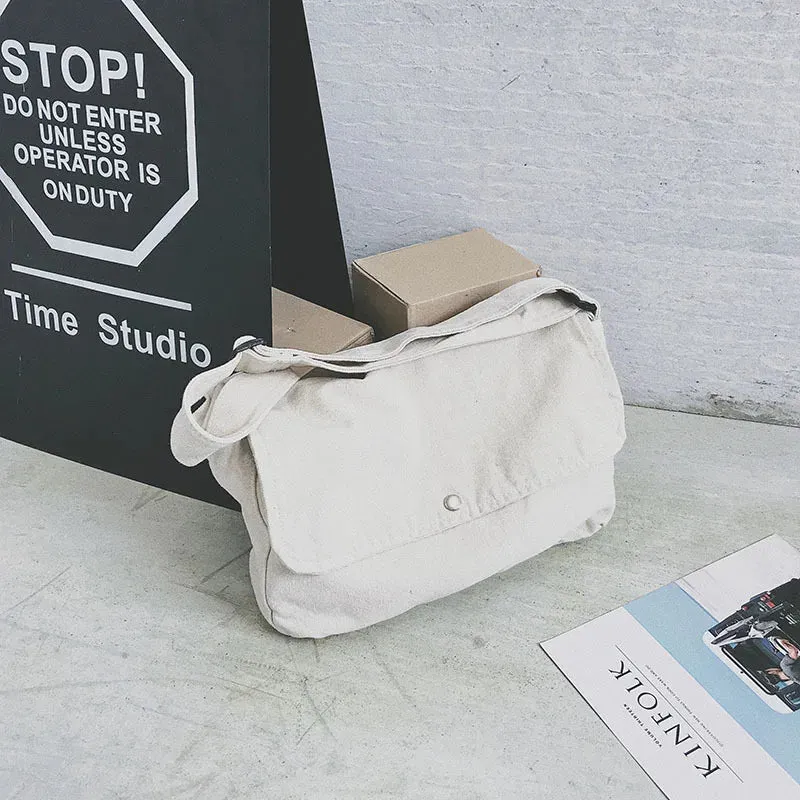 Sohiwoo Unisex Canvas Cloth Hobo Slouchy Sling Side Bag 2024 Grunge Textile Fabric Y2K School Book Laptop Medium Size Postman Pouch Bag