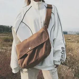 Sohiwoo Unisex Canvas Cloth Hobo Slouchy Sling Side Bag 2024 Grunge Textile Fabric Y2K School Book Laptop Medium Size Postman Pouch Bag
